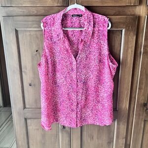 Simply Emma- Women's Pink Geo Sleeveless Shirt Size
